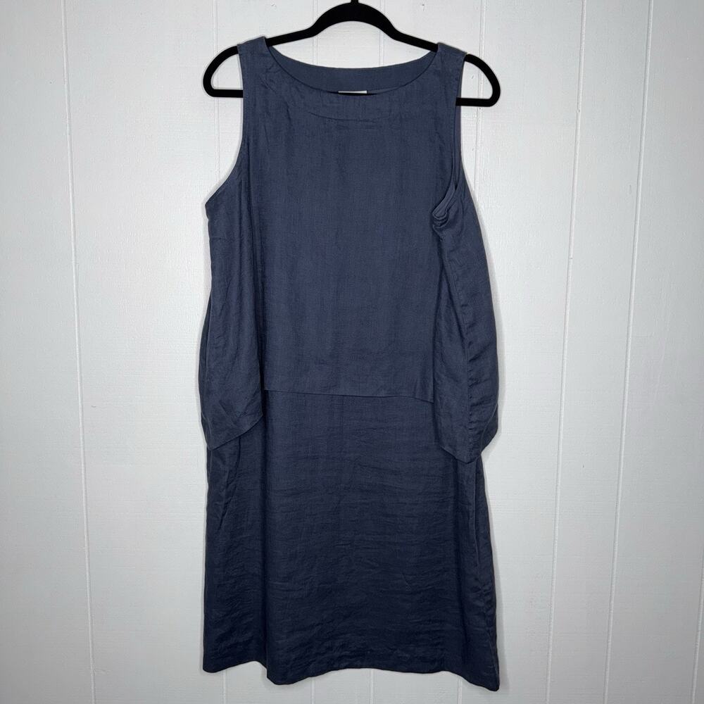 Pure Jill Women’s 100% Linen Tiered Tank Dress Blue Size Medium